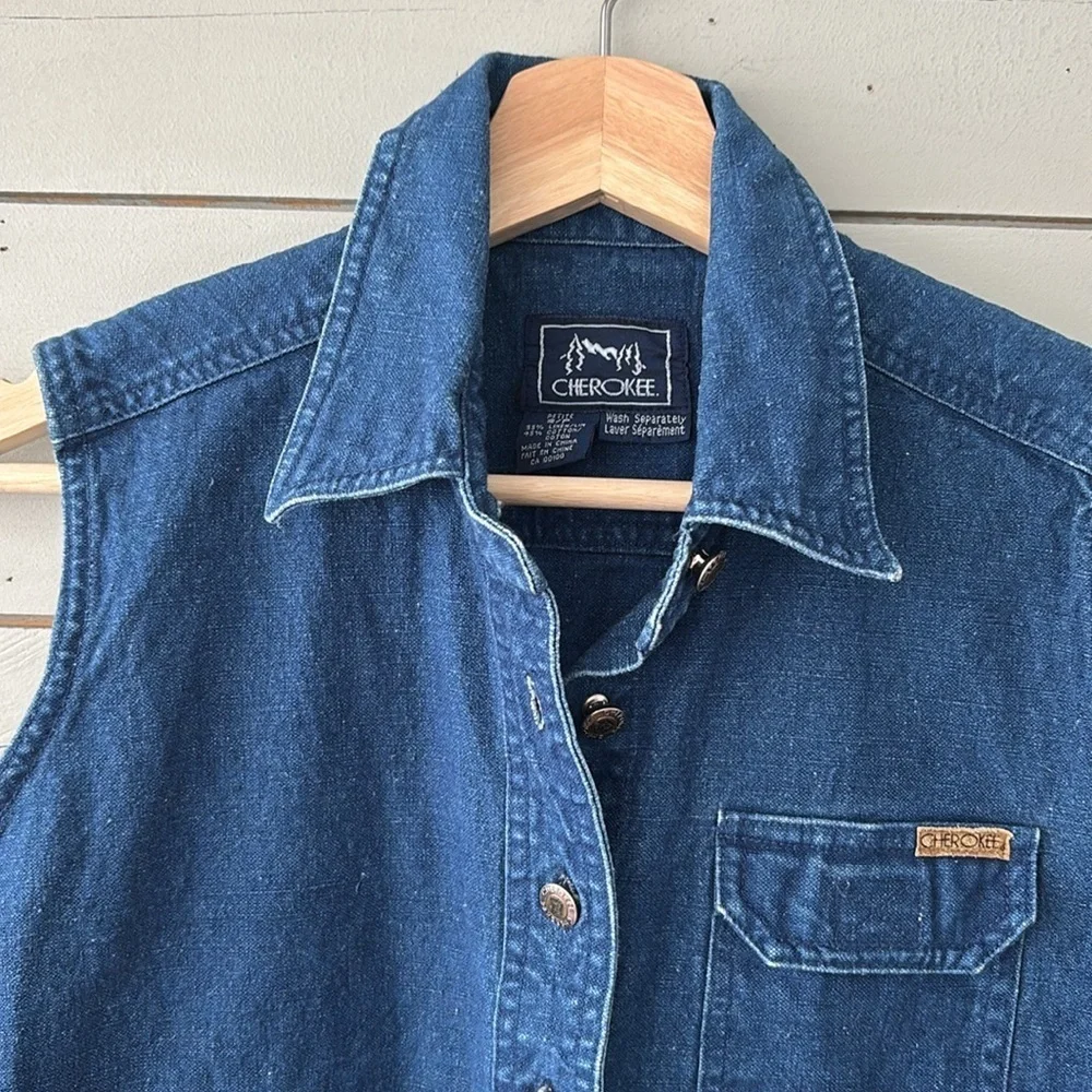 Vintage Linen/Cotton Cherokee Denim like Vest - Picture 2 of 4